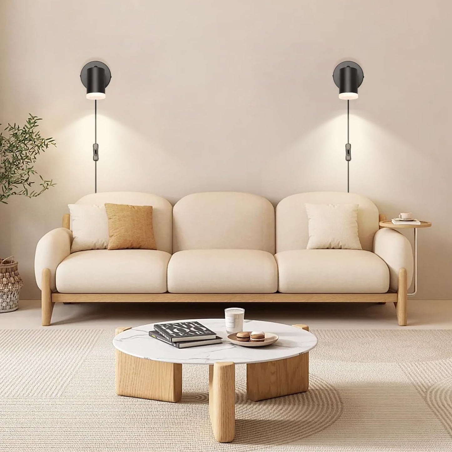 Wall Lights with Switch. Adjustable GU10 Plug-In Lamps 2 Pack