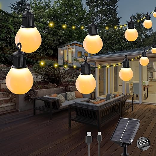 Warm White Solar Garden Lights – 100 LEDs. USB. Waterproof