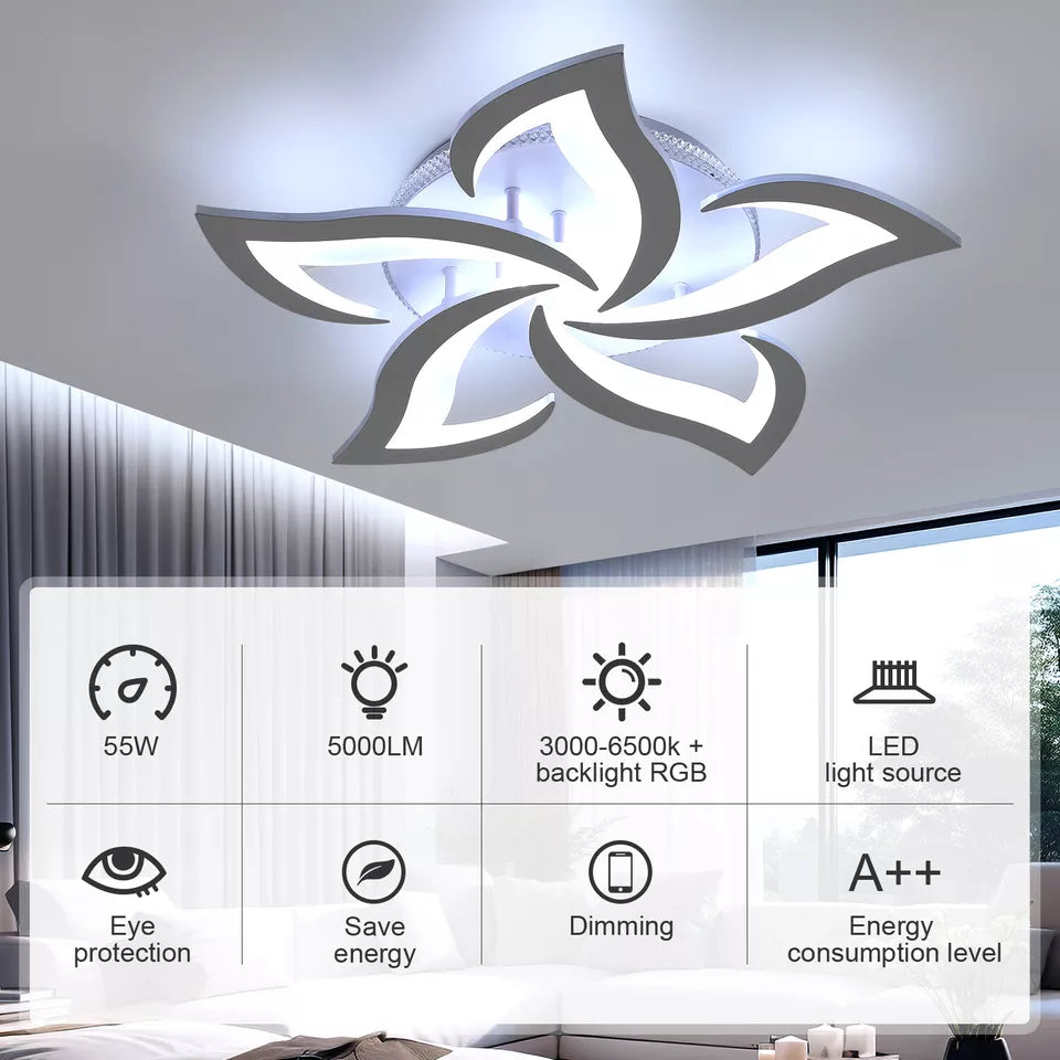55W LED Ceiling Chandelier with RGB Backlight – Stylish Star Design. Dimmable Remote Control Lighting