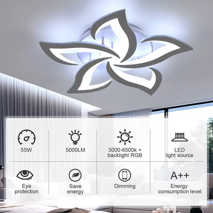 55W LED Ceiling Chandelier with RGB Backlight – Stylish Star Design. Dimmable Remote Control Lighting
