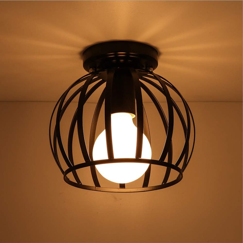 Vintage Semi Flush Ceiling Light – Black Metal Cage Fixture with E27 Holder for Living Room. Kitchen. Bedroom. or Hallway