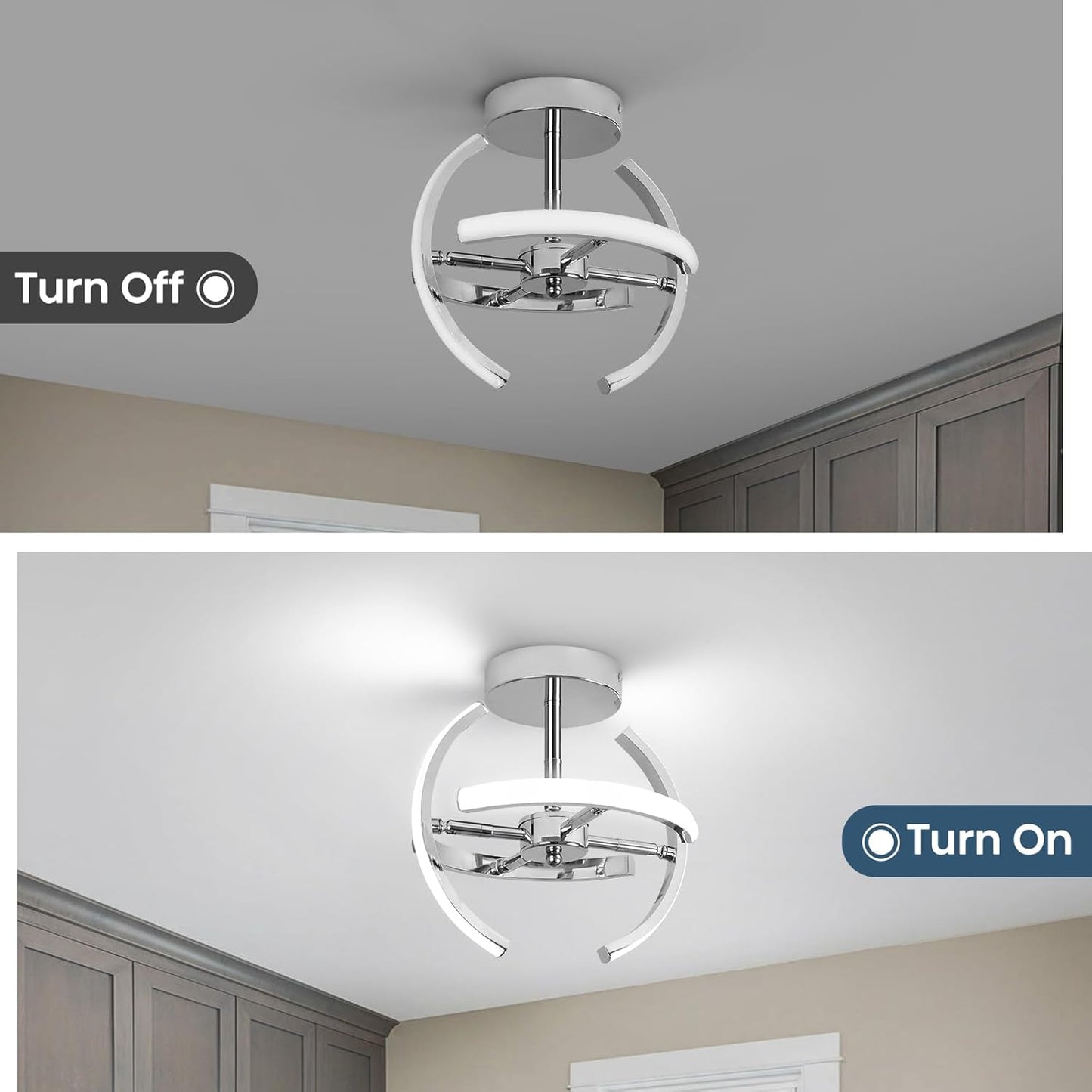 Curved LED Ceiling Light – 22W Cool White. Silver