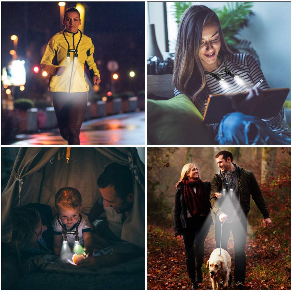 LEDGLE Updated Rechargeable LED Book Light. Hands Free. Best for Bed Reading or Read in Car. Flexible Arm. 4 Super Bright LED Bulbs. 4-Level Light Control