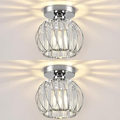 Small Crystal Flush Mount Ceiling Light with Black Shade