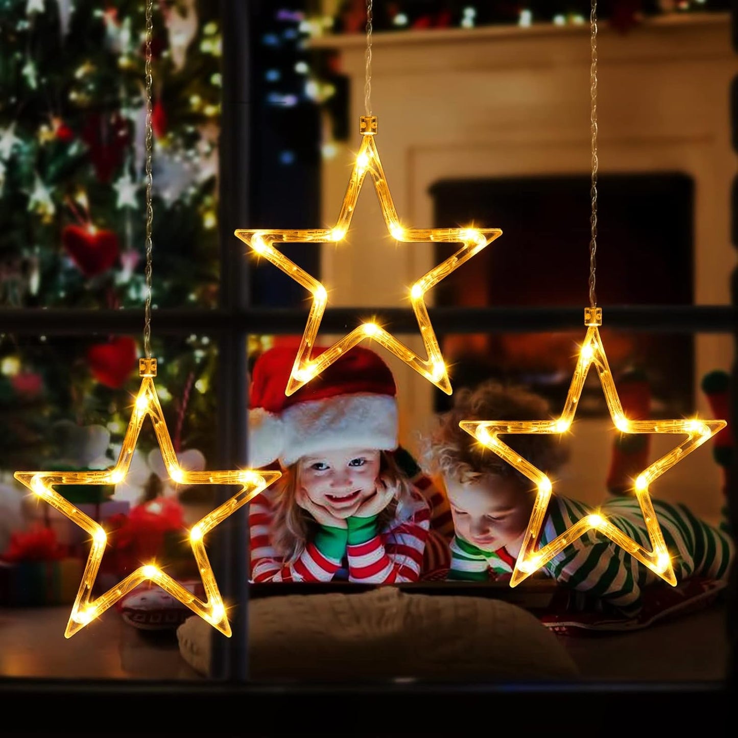 Christmas Window Star Lights. 30 LEDs Battery String Lights with Timer