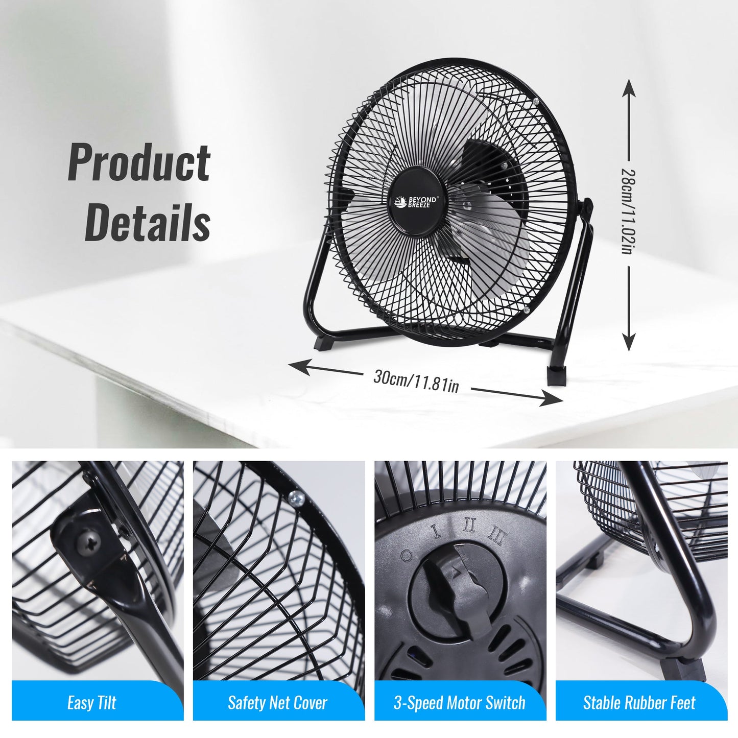 9 Inch All Metal Cradle Floor Fans with Adjustable Tilt
