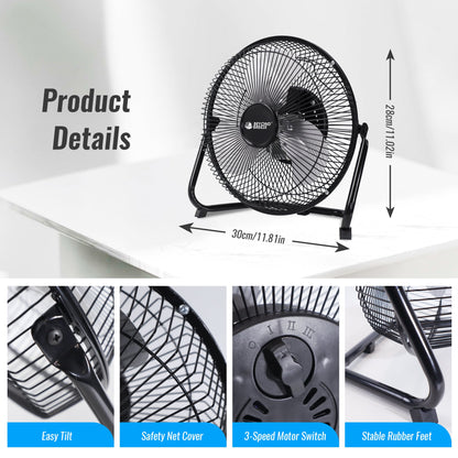 9 Inch All Metal Cradle Floor Fans with Adjustable Tilt
