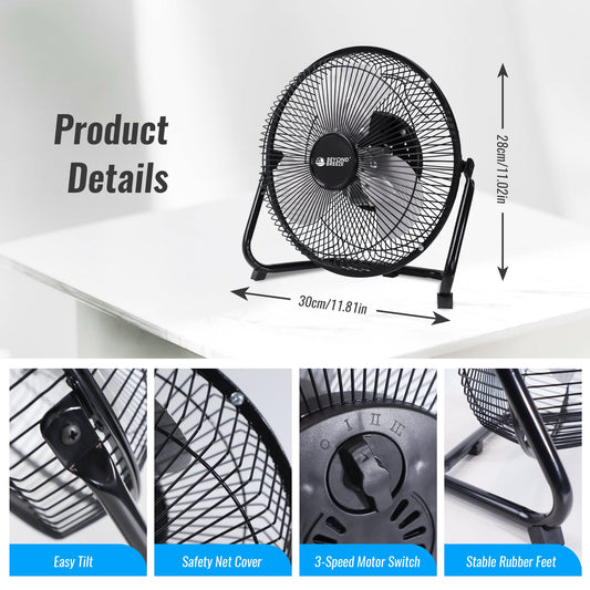 9 Inch All Metal Cradle Floor Fans with Adjustable Tilt