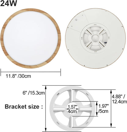 LED Ceiling Light. 12W Wood Grain Flat Small Round Nordic Flush Ceiling Light for Bedroom Living Room Kitchen Bathroom Lights