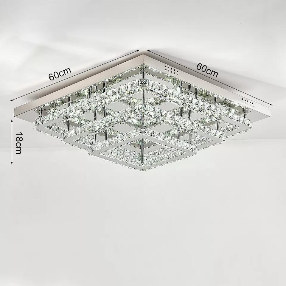 Modern Square Crystal LED Ceiling Light – Elegant Chrome Chandelier for Living Room. Bedroom & More