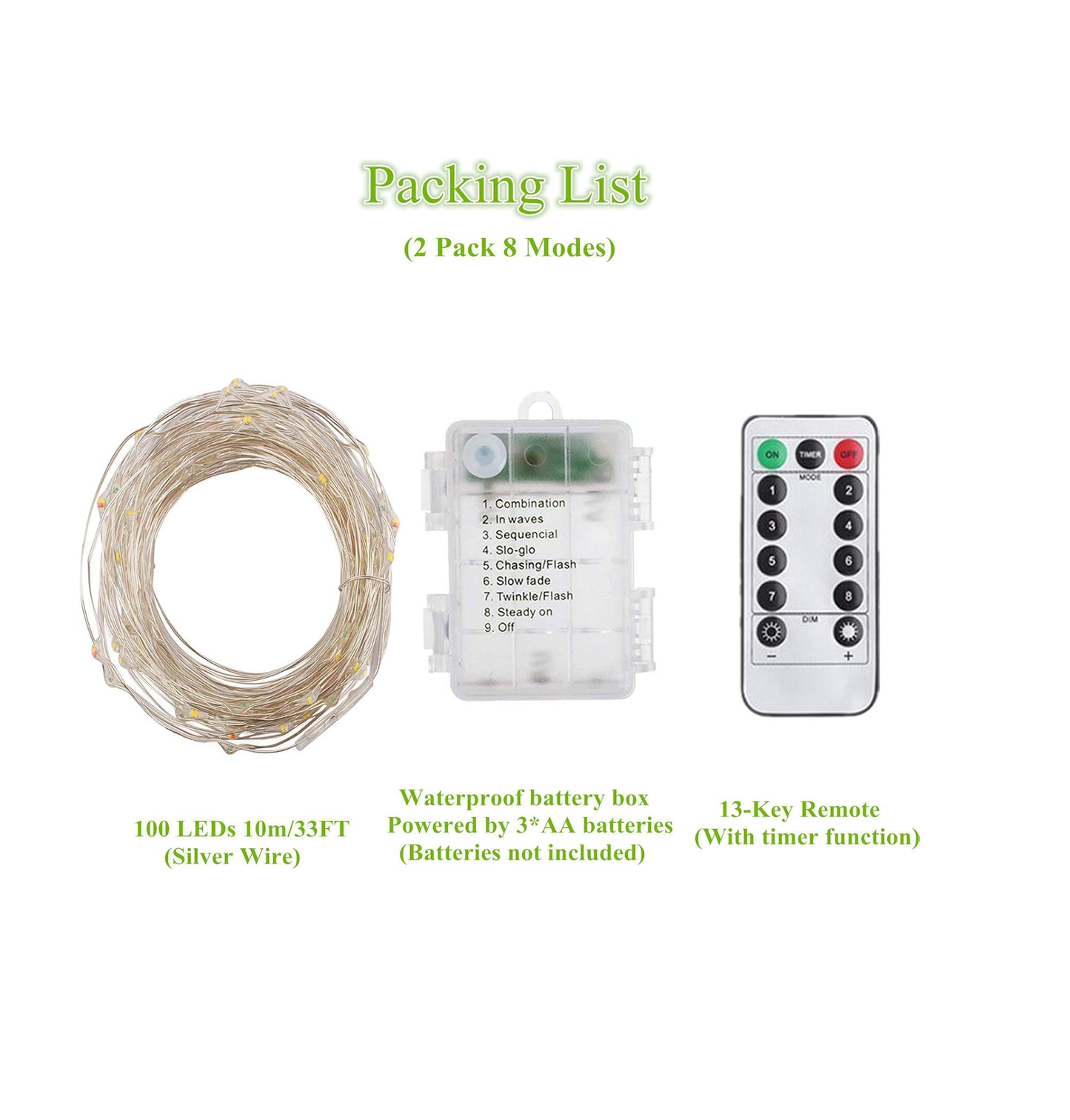LED String Lights Battery Powered [2 Pack] – 100 LEDs 33ft Fairy Lights