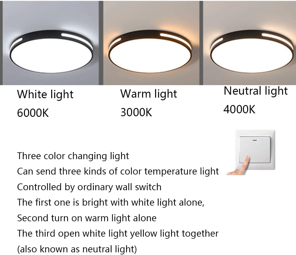 36W 50CM LED Ceiling Light. Large Bedroom Lights Ceiling 3000K/4500K/6000K. 3 Color Temperature Flush Ceiling Light. Round Ultra Thin Ceiling Light for Living Room