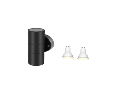 Modern Stainless Steel GU10 IP44 Up-Down Wall Light - Waterproof. Mains Powered. for Porch/Garden (Black)