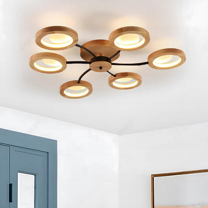 94cm LED Wooden Ceiling Light – Dimmable with Remote. Flower Design