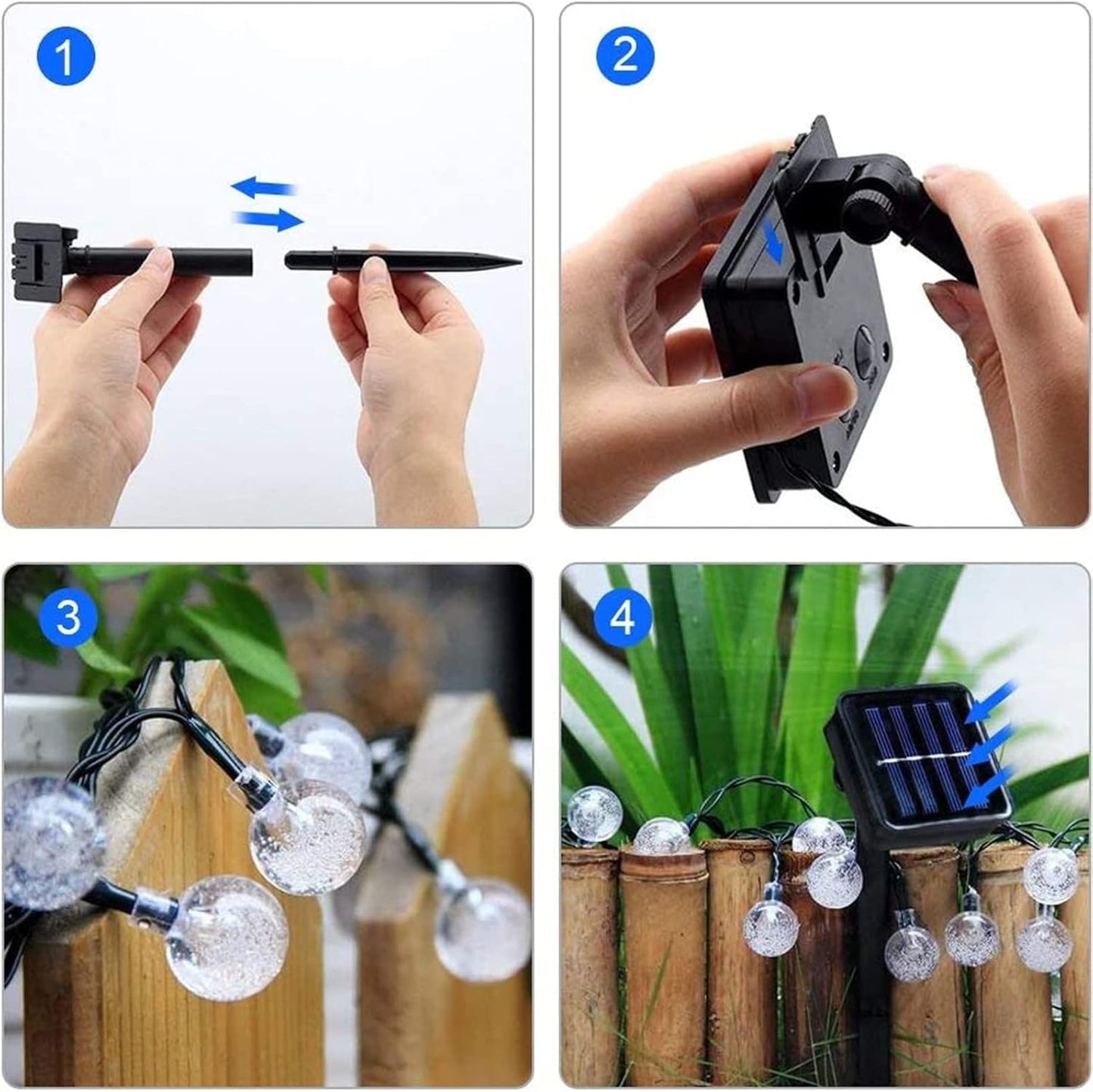 60 LED Solar Crystal Ball String Lights. 36ft White