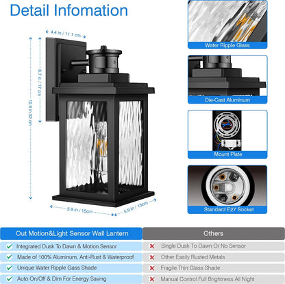 Porch Light Outdoor with Motion Sensor. Dusk-to-Dawn Black