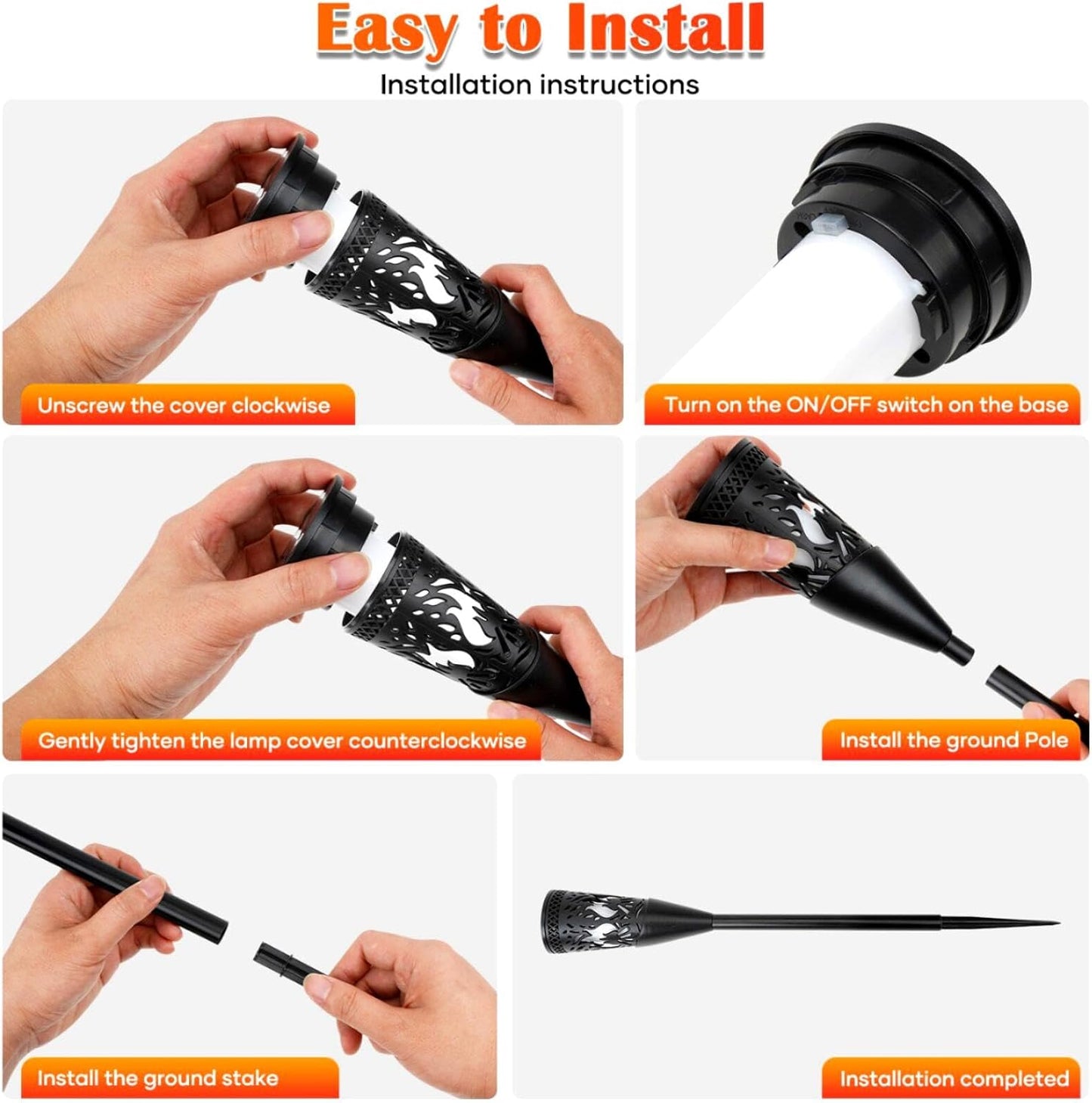 Solar Torch Lights – 6 Pack. Flickering Flame & Steady Modes. Waterproof Outdoor Garden Lights