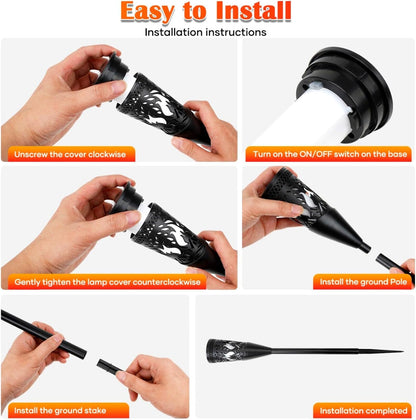 Solar Torch Lights – 6 Pack. Flickering Flame & Steady Modes. Waterproof Outdoor Garden Lights