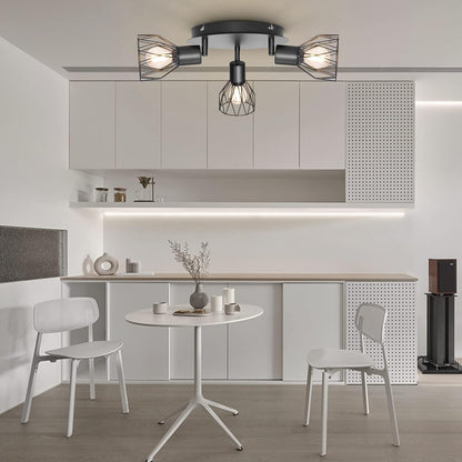 Spot Light Fittings for Ceilings Adjustable Metal Wire Cage Kitchen Spotlight Ceiling Lights with E14 Base Black 3 Way Ceiling Light Industrial