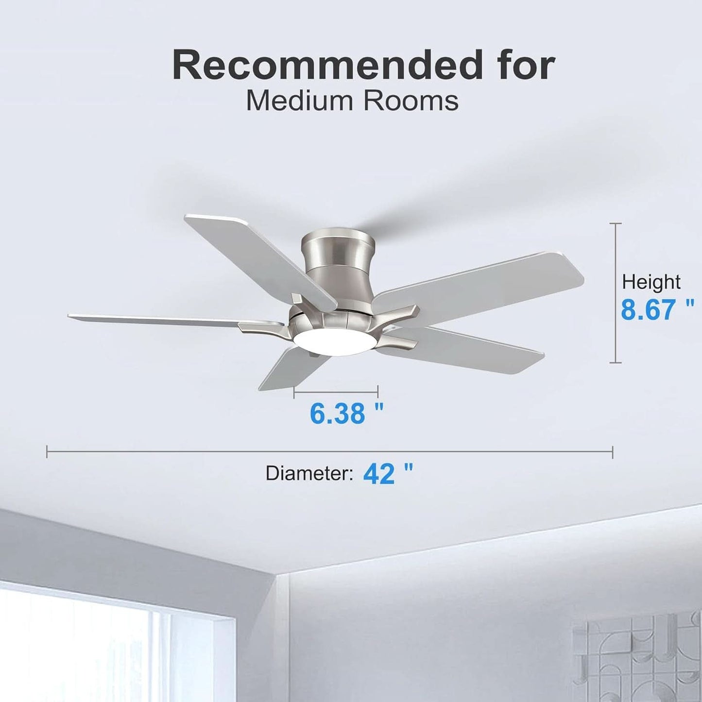 42 Inch Brushed Nickel Ceiling Fan With Remote Control And Lights