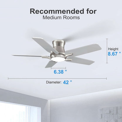 42 Inch Brushed Nickel Ceiling Fan With Remote Control And Lights