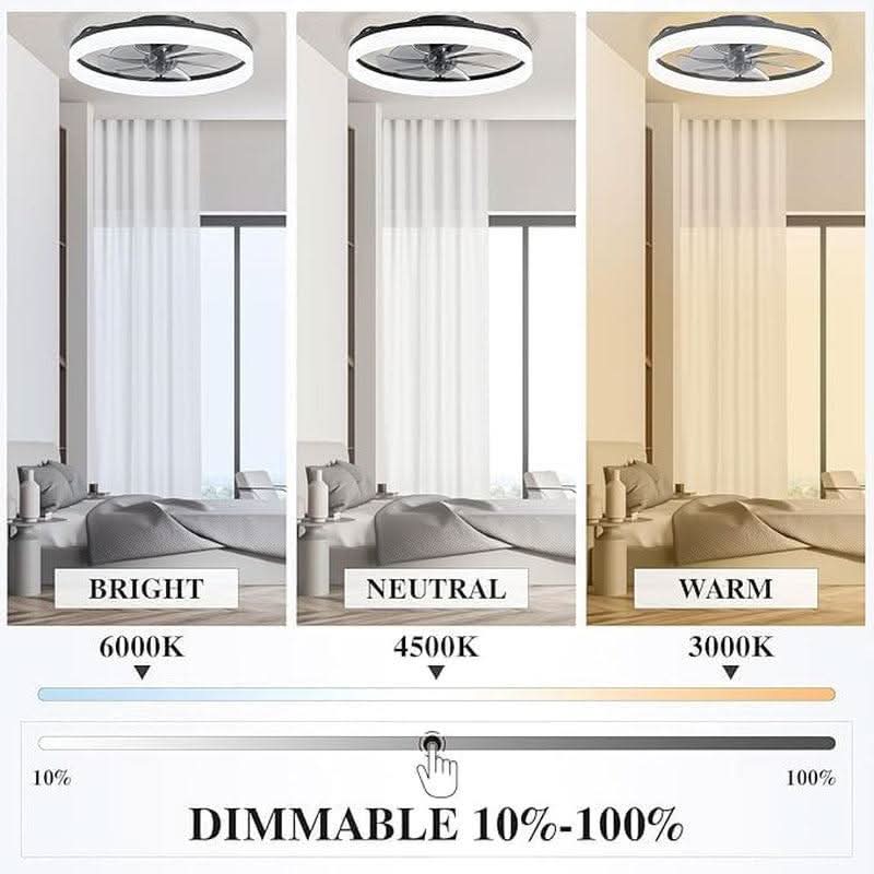 20 Inch Ceiling Fan With Remote DC Motor Black Finish Low Profile Energy Efficient With Dimmable LED Light