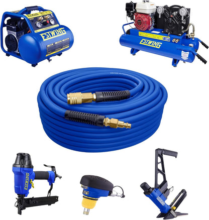 1/4 x 50' PVC/Rubber Hybrid Air Hose with Brass Fitting & Quick Connect Coupler - Durable & Flexible Performance!