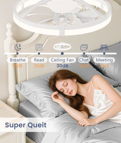 Flush Mount Ceiling Fan With Dimmable LED Lights White