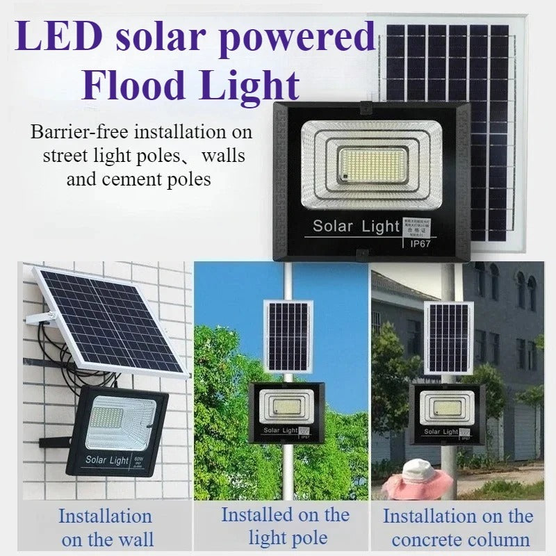 Solar LED Flood Light 100W Spotlight IP65 Waterproof with Remote Control & Adjustable for Outdoor