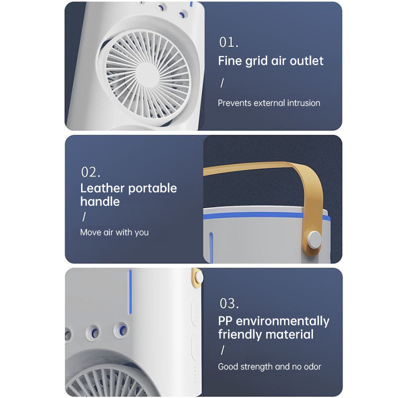 Rechargeable Portable Mini Fan with Spray Cooling – Desktop/ Room Use. Ventilation & LED Light