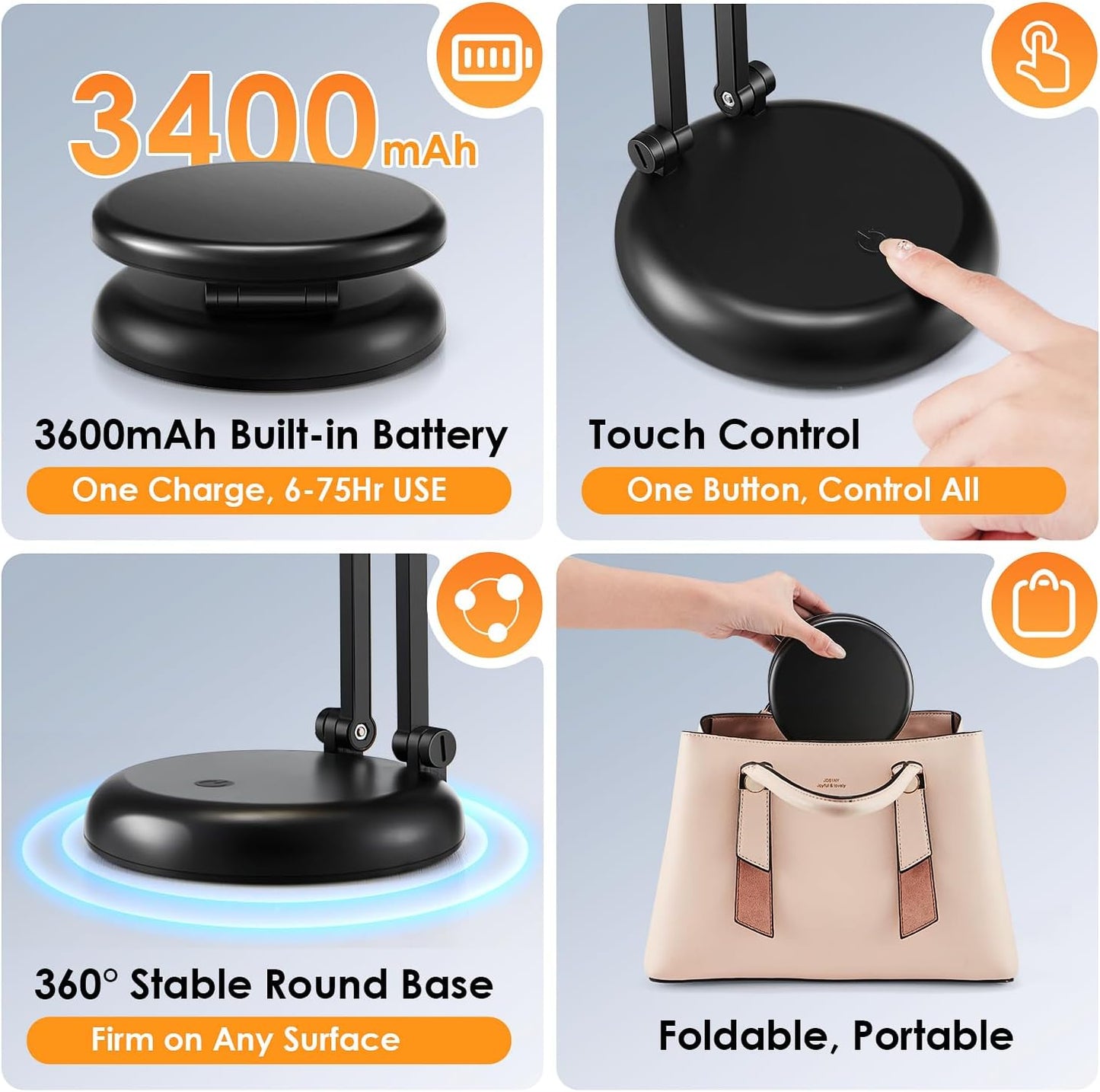 Rechargeable LED Desk Lamp. Dimmable Touch Control Light