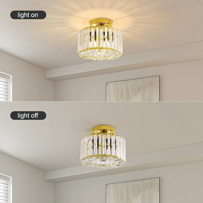Gold Crystal Semi Flush Mount Ceiling Light. Modern Industrial Fixture
