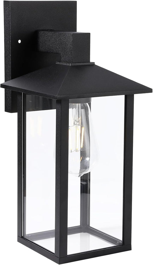 Outdoor Wall Lantern – Black Exterior Light Fixture with Glass Shade (1 Pack)