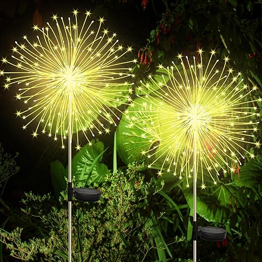 Solar Firework Garden Lights. 2-Pack. 120 LED Warm