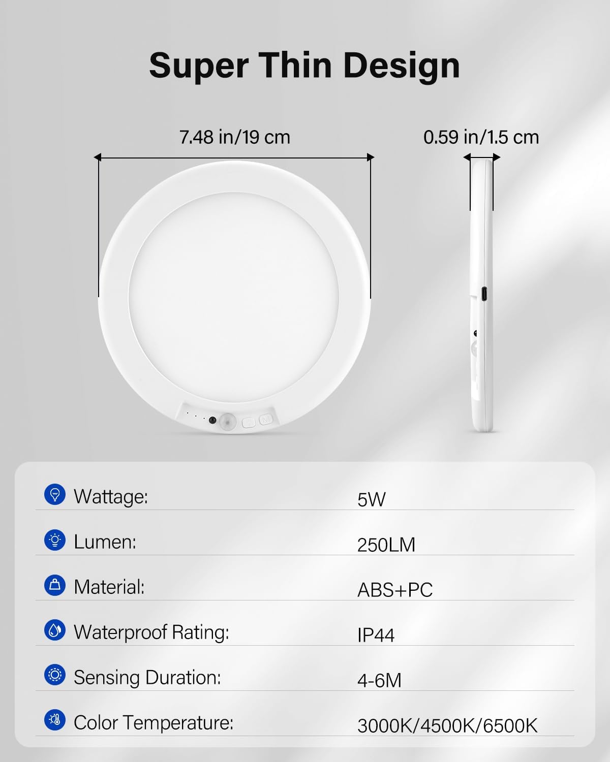 7.5 Battery Operated Motion Sensor Ceiling Light. Dimmable