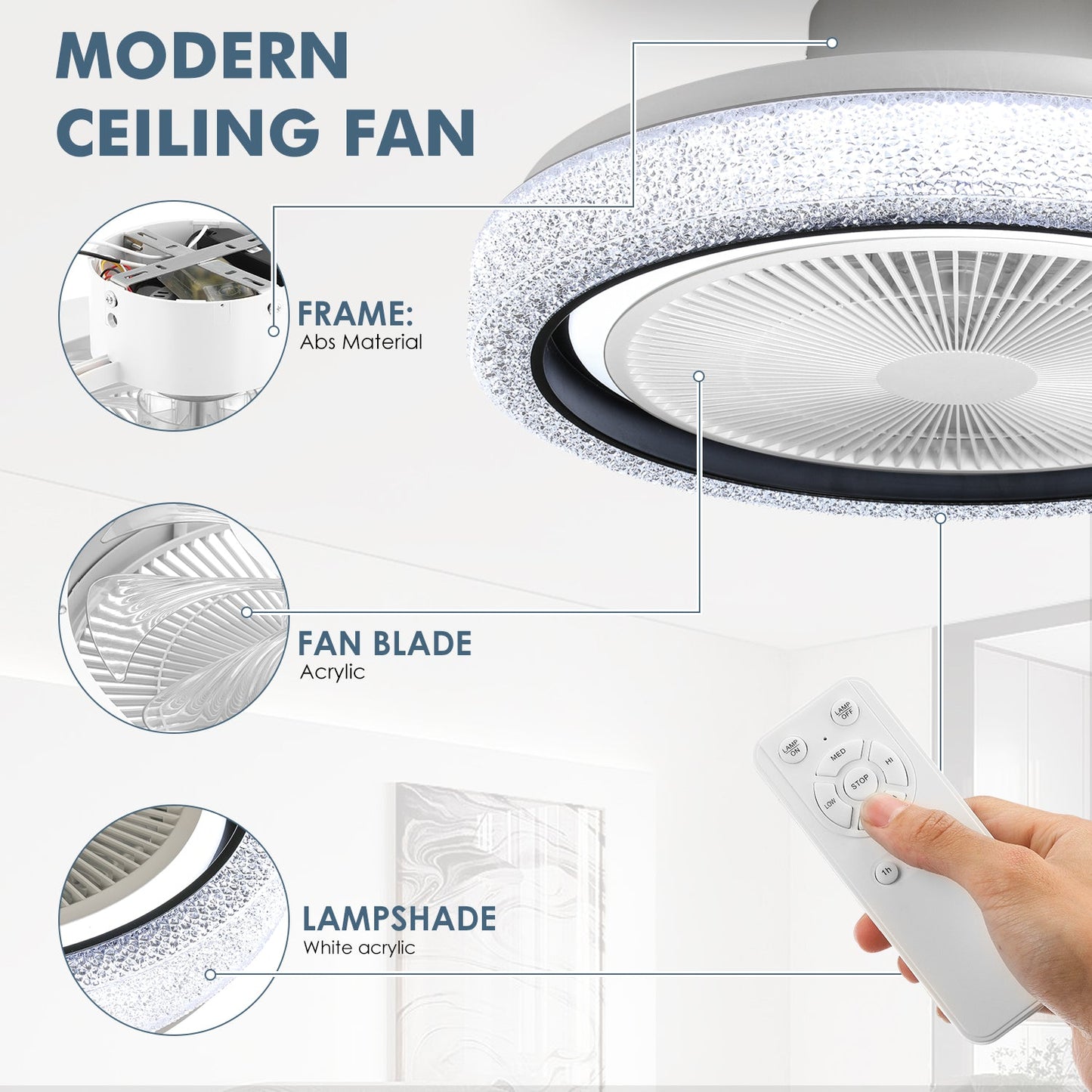 Smart RGB LED Ceiling Fan with Bluetooth Speaker & Remote Control – Modern Starry Sky Design