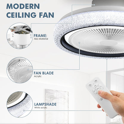 Smart RGB LED Ceiling Fan with Bluetooth Speaker & Remote Control – Modern Starry Sky Design