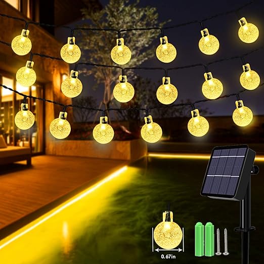 59Ft 100 LED Solar Globe String Lights – Multicolour. Waterproof. 8 Modes