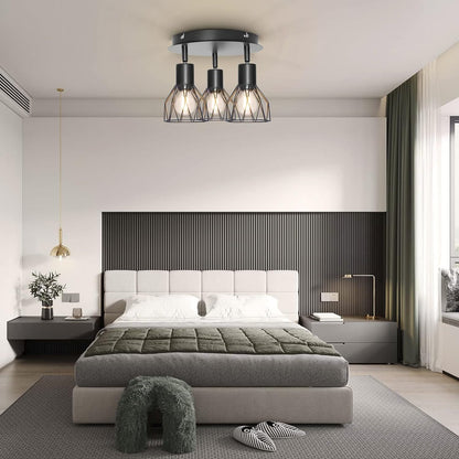 Spot Light Fittings for Ceilings Adjustable Metal Wire Cage Kitchen Spotlight Ceiling Lights with E14 Base Black 3 Way Ceiling Light Industrial