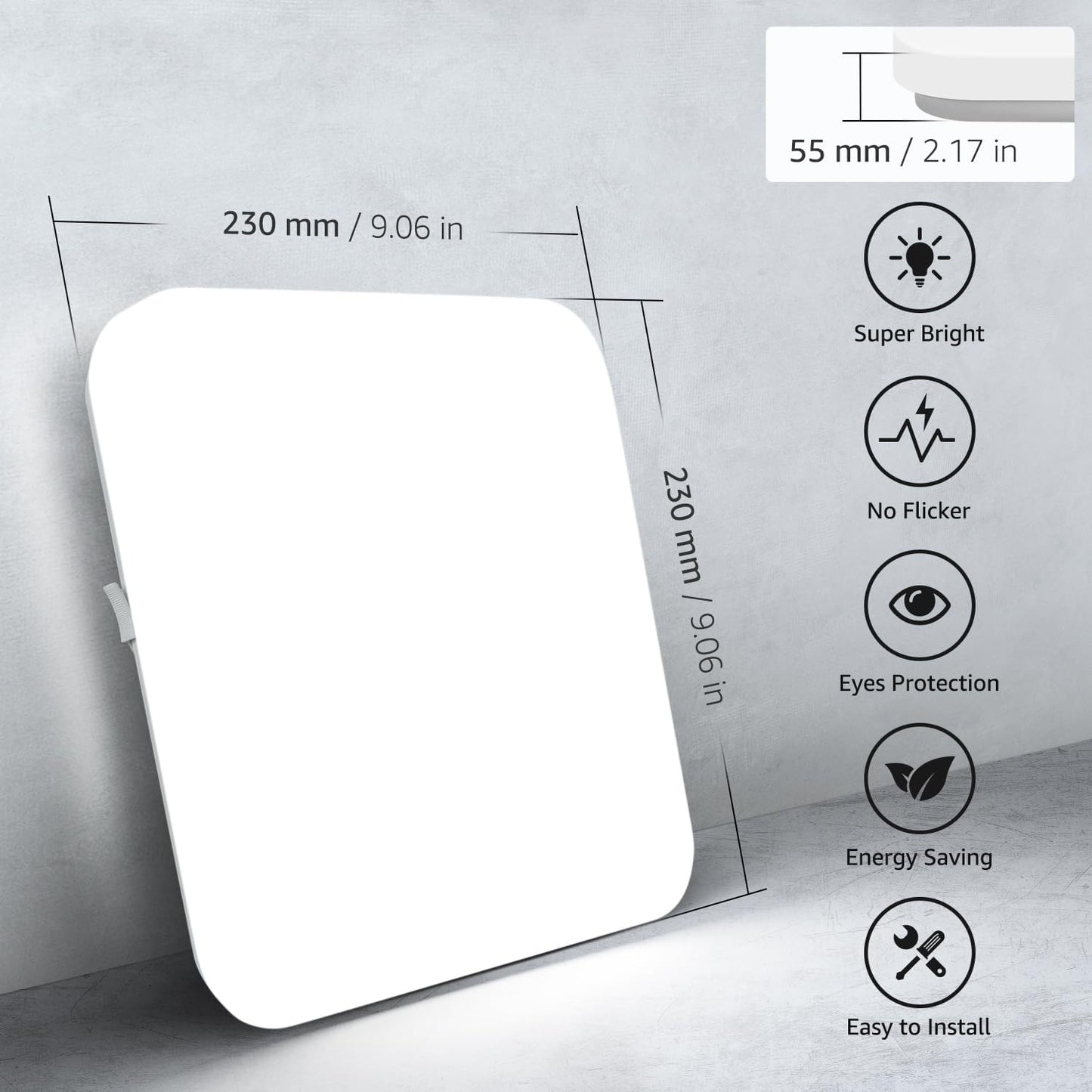 24W Square LED Ceiling Light. IP44. 5000K Daylight