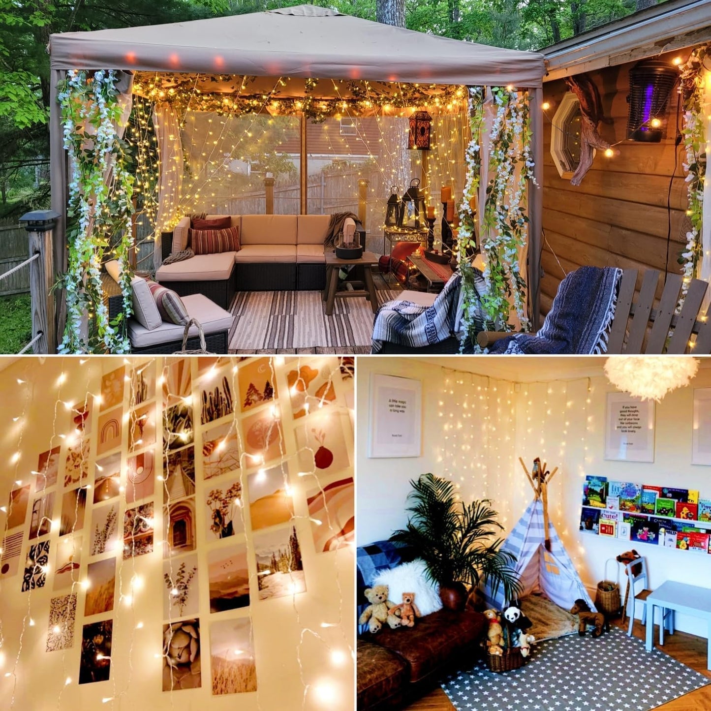 300 LED Curtain Lights – Warm White. 8 Modes