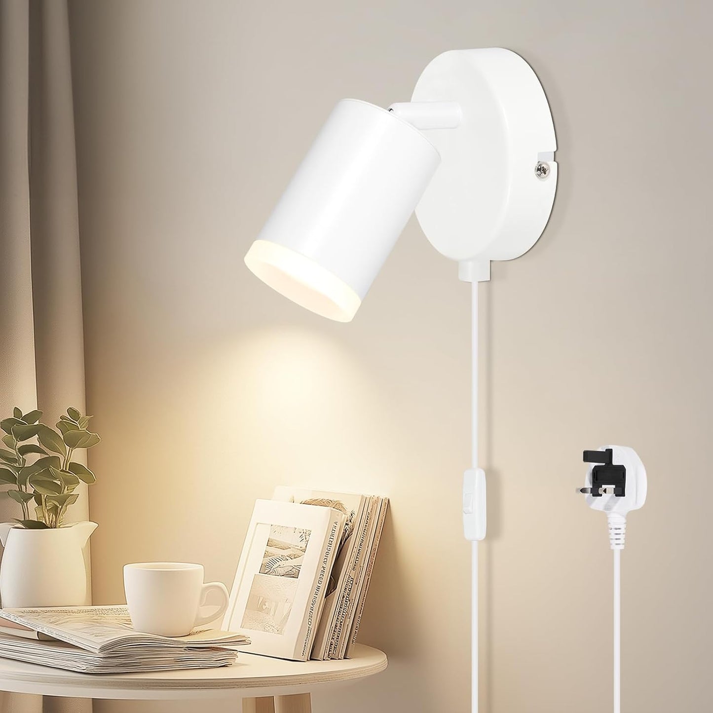 Wall Lights with Switch. Adjustable GU10 Plug-In Lamps 2 Pack