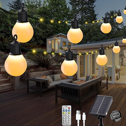 Warm White Solar Garden Lights – 100 LEDs. USB. Waterproof