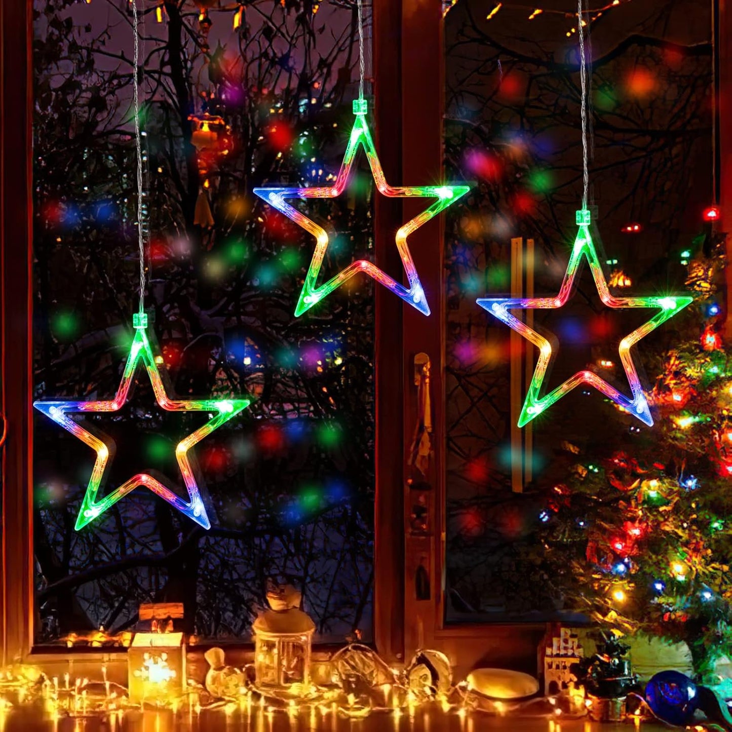 Christmas Window Star Lights. 30 LEDs Battery String Lights with Timer