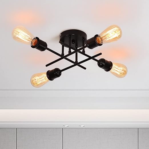 Gold 4-Light Semi Flush Ceiling Light. E27 Base