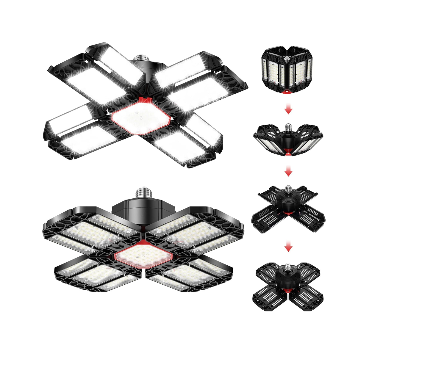 200W LED Garage Light 1 Pack - 20000LM 6500K Deformable Ceiling Lighting Fixture with 12 Adjustable Panels - E26/E27 Bay Light for Basement