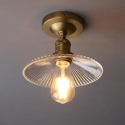 Vintage Ribbed Glass Pendant Ceiling Light. Cone Shade. E27 Base
