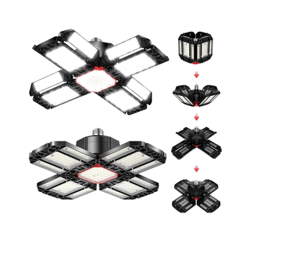 200W LED Garage Light 1 Pack - 20000LM 6500K Deformable Ceiling Lighting Fixture with 12 Adjustable Panels - E26/E27 Bay Light for Basement