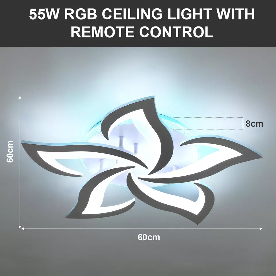 55W LED Ceiling Chandelier with RGB Backlight – Stylish Star Design. Dimmable Remote Control Lighting