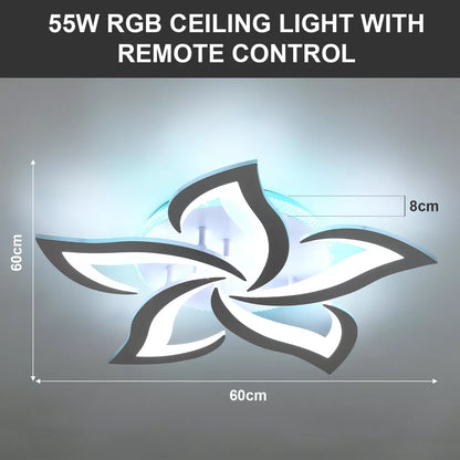 55W LED Ceiling Chandelier with RGB Backlight – Stylish Star Design. Dimmable Remote Control Lighting